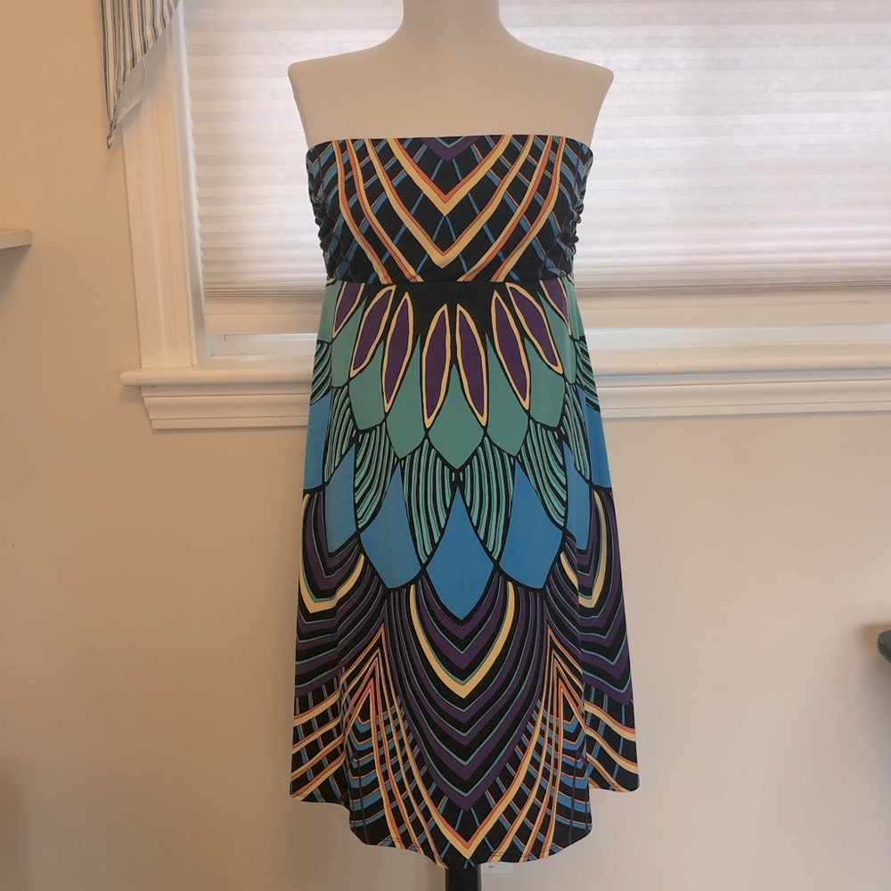 Nicole Miller Strapless Geometric Print Dress size medium